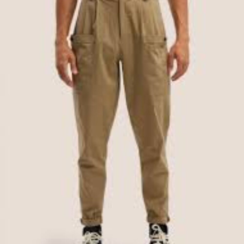 GENTLE HERD Pants Mens Medium Khaki Pleated High Waist Tapered‎ Utility Pocket